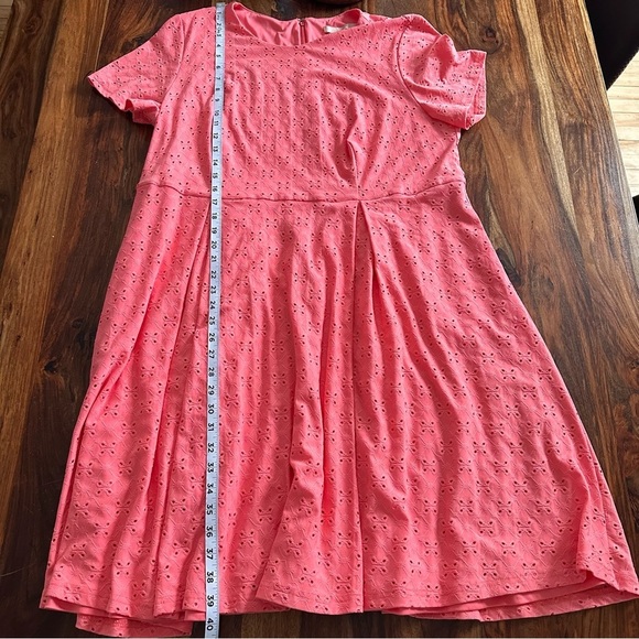 1X Hutch Anthropologie Coral Eyelet Box Pleat Fit & Flare Dress with Pockets - Picture 7 of 10